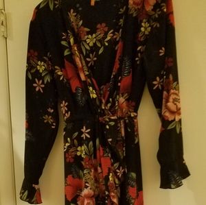 Wraparound Black Floral Dress